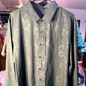 Manfinity Forest Green Jacquard Floral Silky Soft Long-Sleeve Button-Up SZ XL